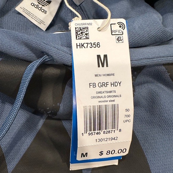 NWT! Adidas Mens Rekive Graphic Hoodie Size M (HK7356) Blue - Picture 12 of 14